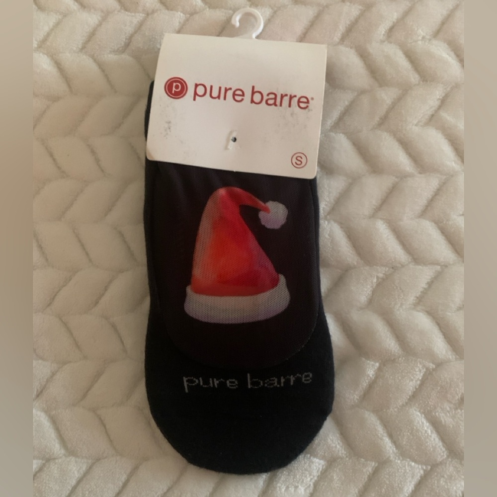 Pure Barre Festive Black Socks with Santa Hat